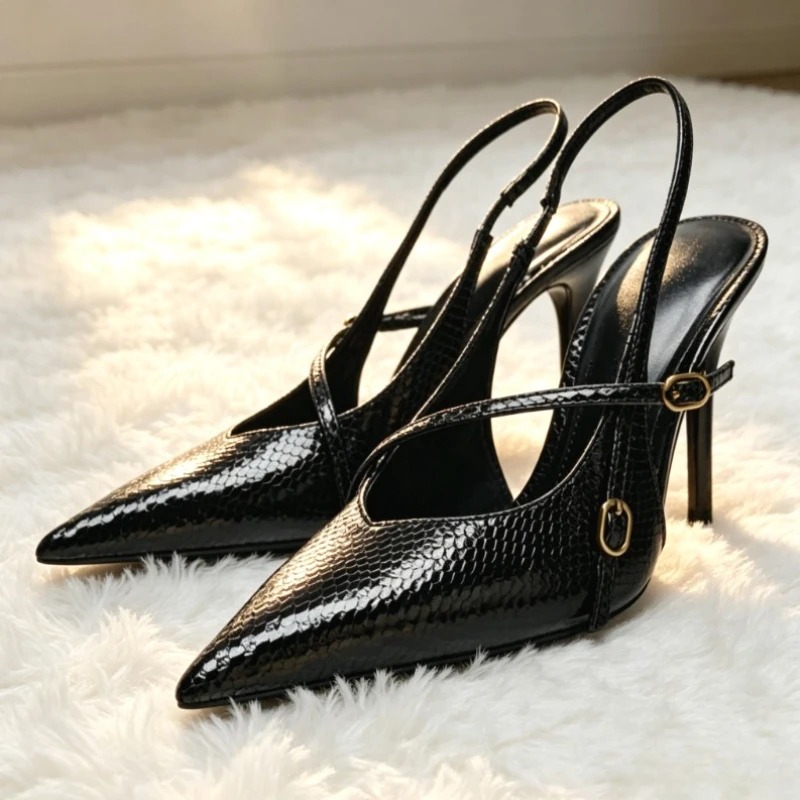 Slingback Heel Formal - รองเท้าส้นสูงหัวแหลมหนังแท้แบบมีสายรัดข้อเท้า ดีไซน์หรูหราสำหรับผู้หญิง เหมาะสำหรับใส่ทำงานในออฟฟิศ