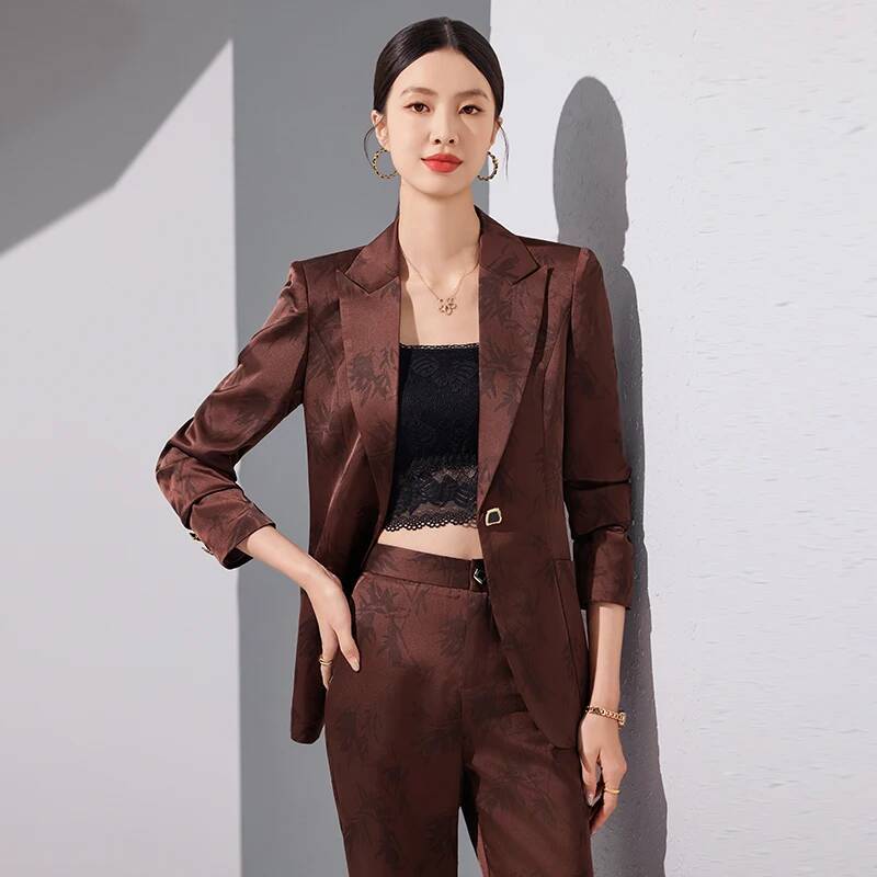 Women'S Formal Wear Pantsuits - ชุดสูทผ้าคุณภาพสูงสำหรับผู้หญิง ชุดทำงานมืออาชีพ เสื้อเบลเซอร์แฟชั่นลายดอกไม้ ชุดทำงาน ชุดสัมภาษณ์งาน