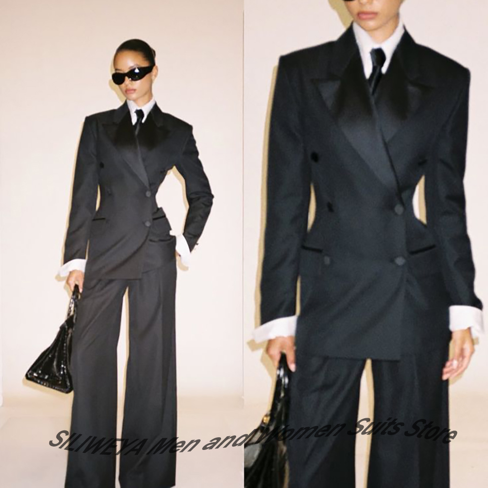 Women'S Formal Wear Jackets - ชุดสูทผู้หญิงสีดำแบบกระดุมสองแถว ทรงเข้ารูป แจ็คเก็ต+กางเกง ชุดทักซิโด้สำหรับงานทางการ ชุดทำงานสุภาพสตรี ชุดออกงานกลางคืน
