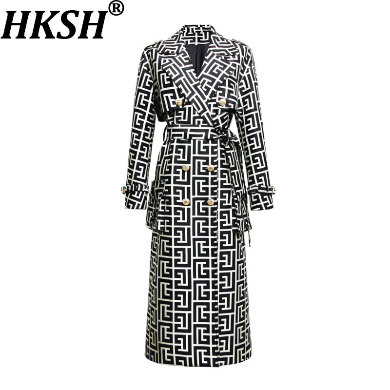 Trench Coat Formal - เสื้อโค้ทเทรนช์ยาวผู้หญิง HKSH รุ่นใหม่ ฤดูใบไม้ผลิ/ฤดูใบไม้ร่วง ผ้าแจ็คการ์ด กระดุมสองแถว