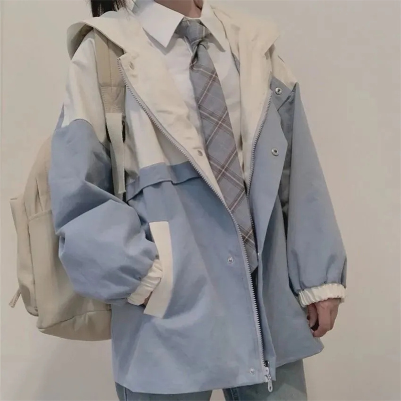 Trench Coat Formal - เสื้อแจ็คเก็ตทำงานแขนยาวสำหรับผู้หญิง เสื้อคลุมมีฮู้ดบุซับในสำหรับฤดูร้อน สไตล์เกาหลีใหม่ ทรงหลวม เสื้อกันลม