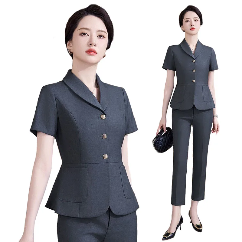 Women'S Formal Wear Pantsuits - Pop 2024 ฤดูร้อนอย่างเป็นทางการOLสไตล์ผู้หญิงProfessionalทํางานสํานักงานสวมPantsuitsกับกางเกงและแจ็คเก็ตอาชีพสัมภาษณ์กระโปรงSe