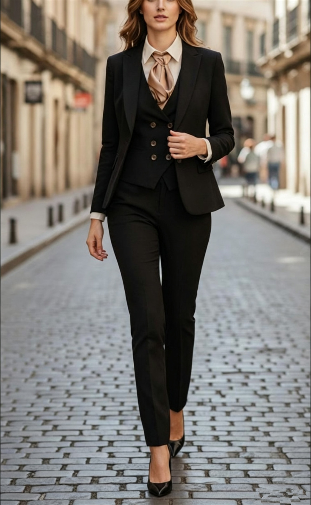 Women'S Formal Wear Pantsuits - ชุดสูทสีดำสำหรับผู้หญิง 3 ชิ้น ชุดเสื้อเบลเซอร์ เสื้อกั๊ก และกางเกงขายาว
