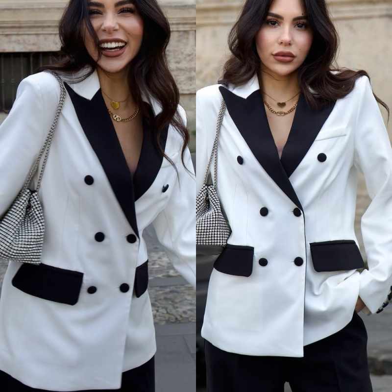 Women'S Formal Wear Jackets - ชุดสูทผู้หญิงสมัยใหม่ 2 ชิ้น เสื้อเบลเซอร์ กางเกงขายาว กระดุมสองแถว