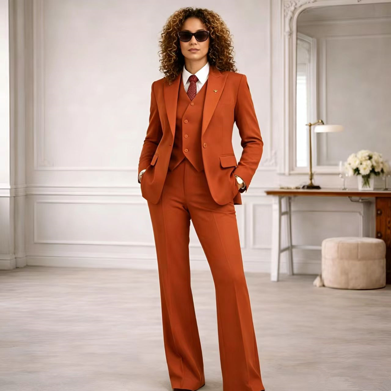 Women'S Formal Wear Pantsuits - ชุดสูทผู้หญิง 3 ชิ้น สไตล์วินเทจย้อนยุค ชุดทำงานสำหรับสุภาพสตรี (เสื้อสูท+เสื้อกั๊ก+กางเกง)