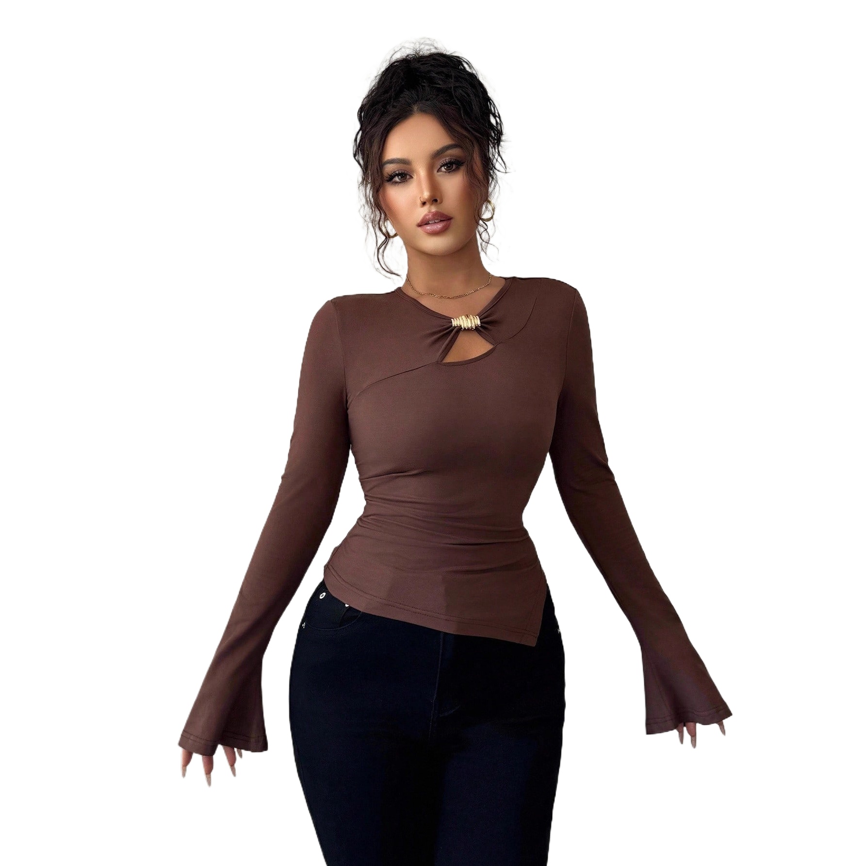 Women Formal Wear M&S - เสื้อผ้าผู้หญิงสำหรับใส่ในชีวิตประจำวัน รุ่นใหม่ประจำฤดูใบไม้ร่วงและฤดูหนาวปี 2025 ดีไซน์ไม่สมมาตร ตกแต่งด้วยโลหะแบบโปร่งบาง ทรงเข้ารูปและบางเฉียบ
