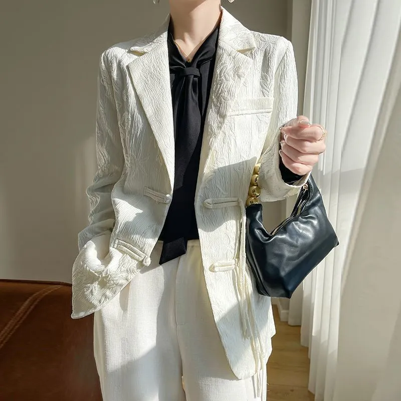 Women'S Formal Wear Jackets - เสื้อแจ็คเก็ตเบลเซอร์สีขาวสำหรับผู้หญิง ปกแบบมีรอยบาก กระดุมแถวเดียว เหมาะสำหรับใส่ทำงานในออฟฟิศ