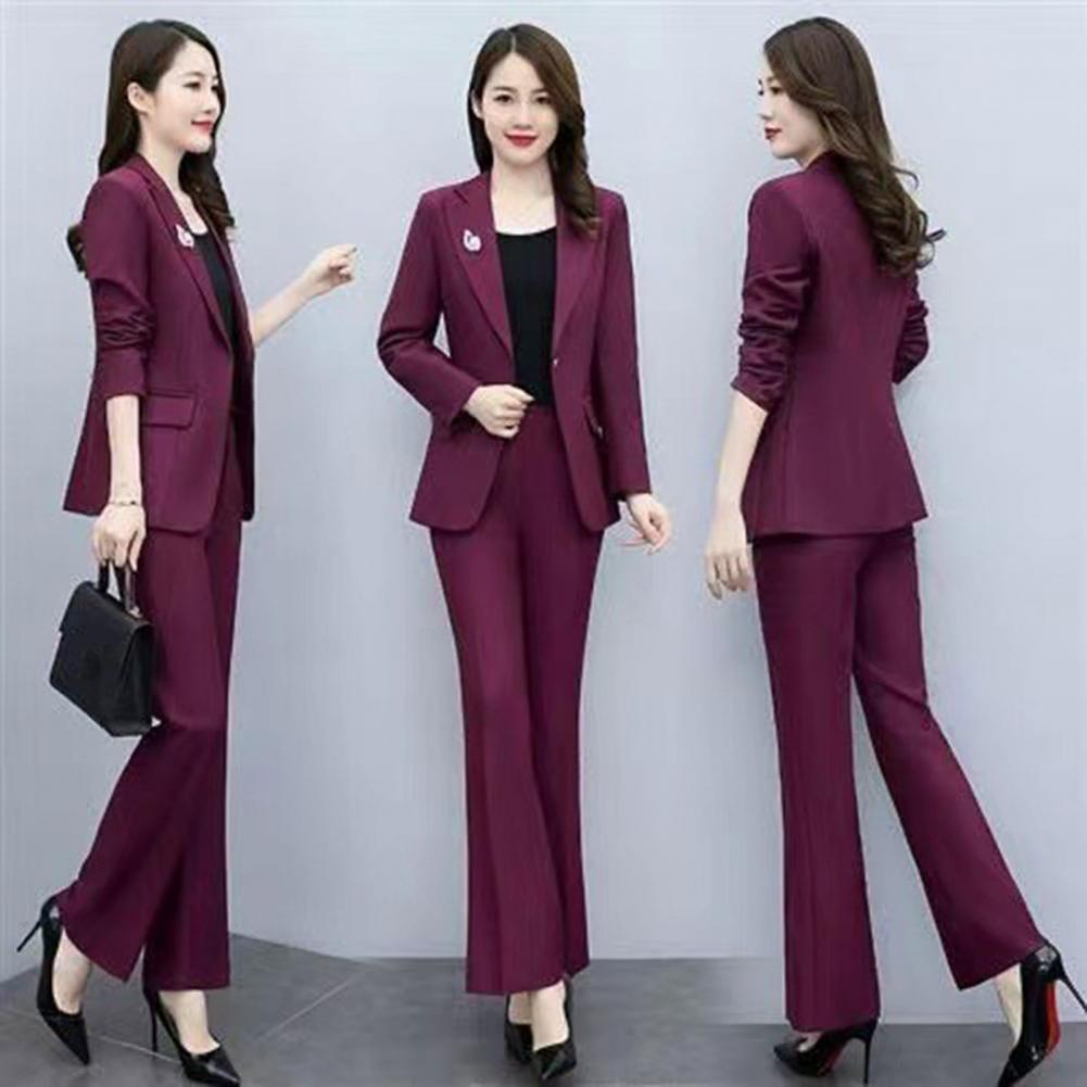 Women'S Formal Wear Jackets - ชุดสูทผู้หญิง 2 ชิ้น/เซ็ต เสื้อโค้ทปกพับ แขนยาว ทรงเข้ารูป