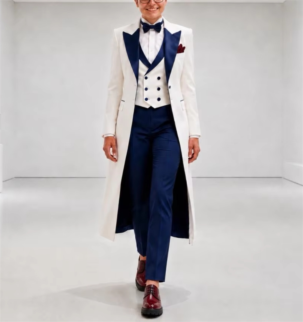 Women'S Formal Wear Jackets - เสื้อแจ็คเก็ตสีน้ำเงินกรมท่าขาวสำหรับผู้หญิง ชุดสูทหรูหรา ตัดเย็บอย่างประณีต เหมาะสำหรับใส่ทำงานหรือเป็นชุดไปงานแต่งงาน เสื้อเบลเซอร์สำหรับสุภาพสตรี (เฉพาะเสื้อแจ็คเก็ต)