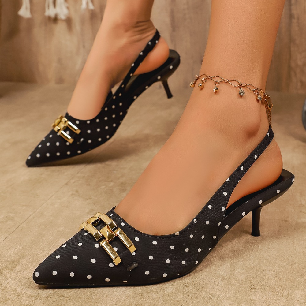 รองเท้าส้นสูงลายจุดสีขาวดำสำหร - Kitten Heel Women บทวิจารณ์และราคา