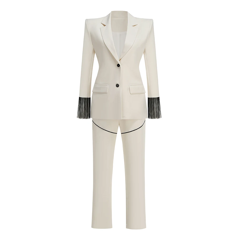ชุดเซ็ตสองชิ้นสีขาวแฟชั่น เสื้ - Women Formal Wear Without Blazer บทวิจารณ์และราคา