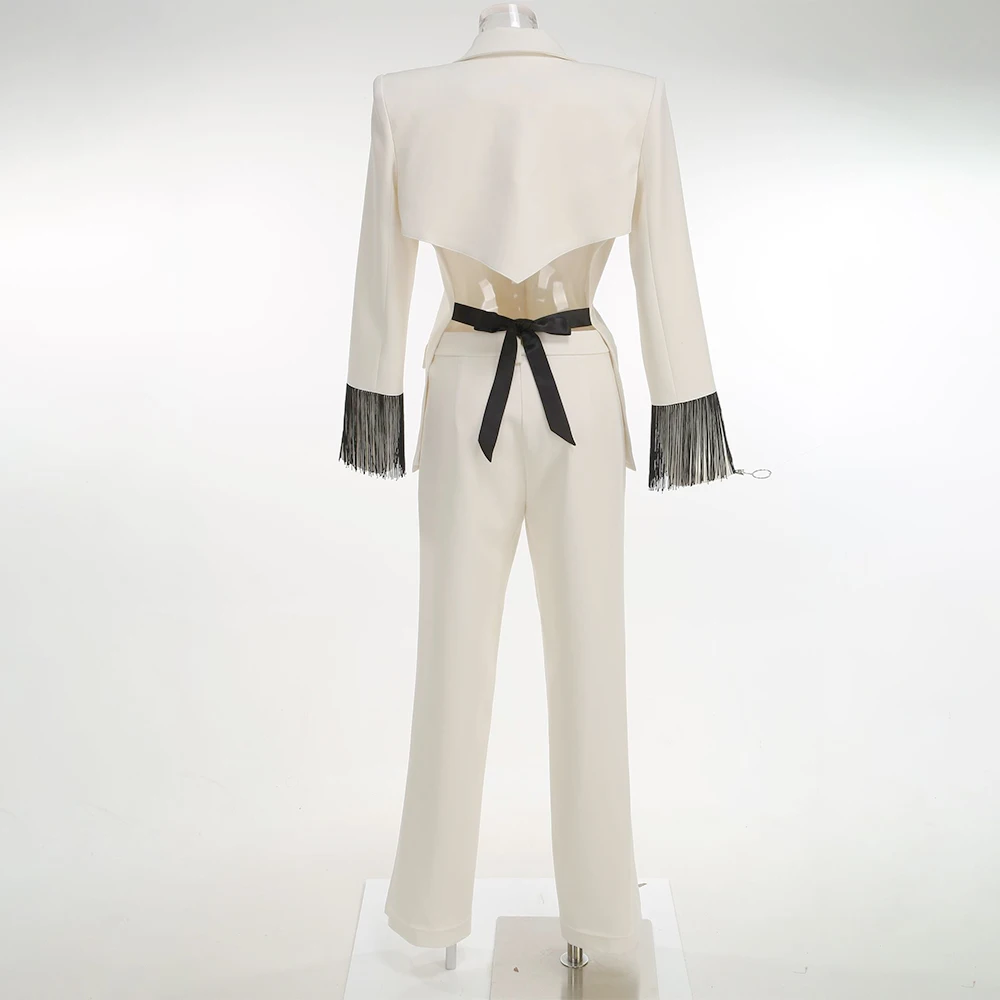 ชุดเซ็ตสองชิ้นสีขาวแฟชั่น เสื้ - Women Formal Wear Without Blazer บทวิจารณ์และราคา
