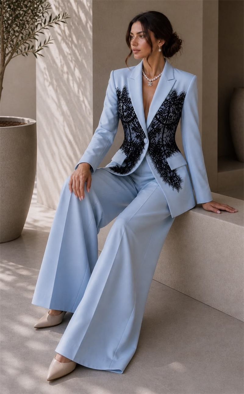 แฟชั่นชุดสูทผู้หญิงสีฟ้าชุด 2  - Women'S Formal Wear Jackets บทวิจารณ์และราคา