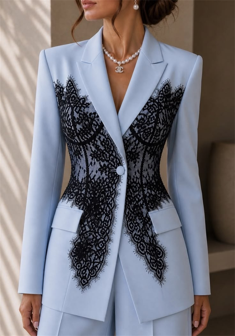 แฟชั่นชุดสูทผู้หญิงสีฟ้าชุด 2  - Women'S Formal Wear Jackets บทวิจารณ์และราคา