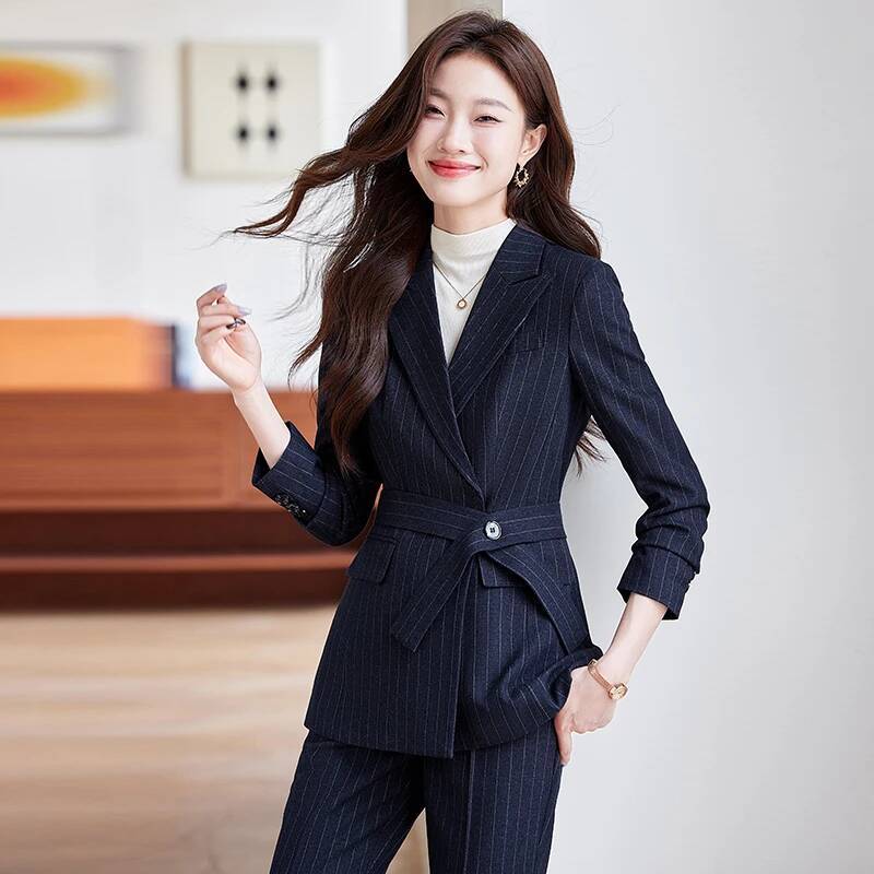 ชุดสูทผ้าคุณภาพสูง ลายทางหรูหร - Women'S Formal Wear Pantsuits บทวิจารณ์และราคา