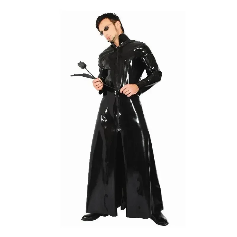 เสื้อโค้ทหนังมันวาวยาวสีดำสำหร - Trench Coat Formal บทวิจารณ์และราคา
