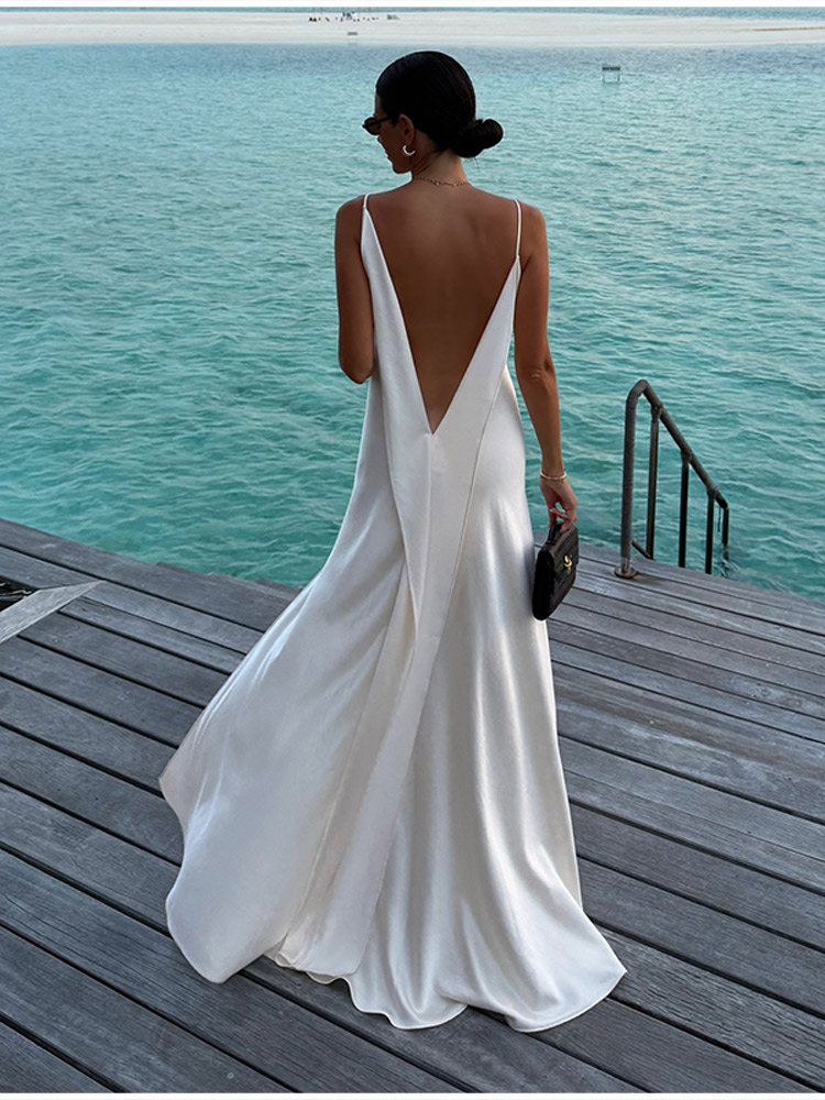 เดรสยาวผ้าซาตินคอวี แขนกุด เปิ - Women'S Holiday Formal Wear บทวิจารณ์และราคา